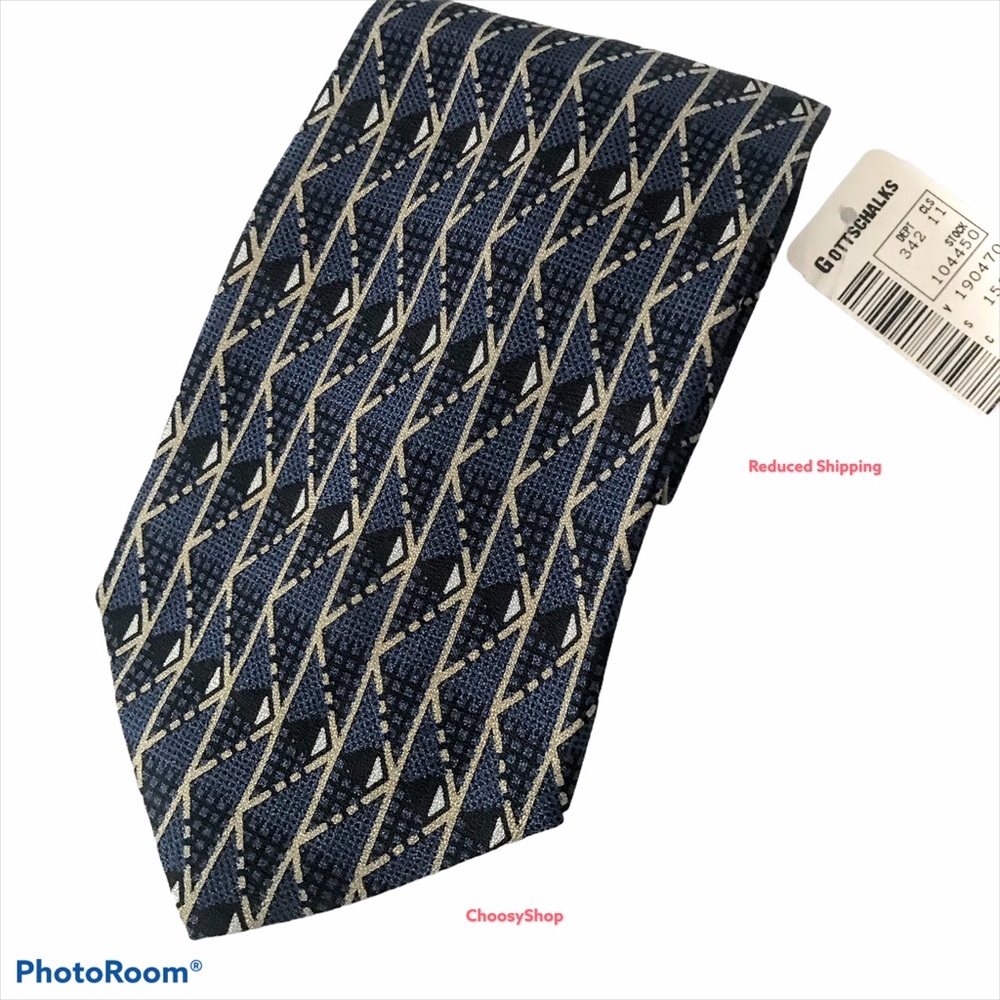 Silk Tie Brand New with Tags Navy Tan Geometric Silk Tie Enrico Guccini